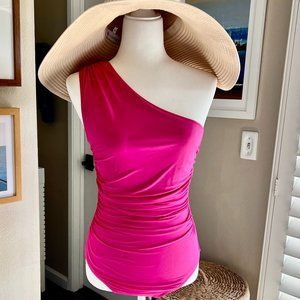 J.Crew- Ruched One-Shoulder One-Piece, Fuchia Swimsuit. Size 6. NWT.
